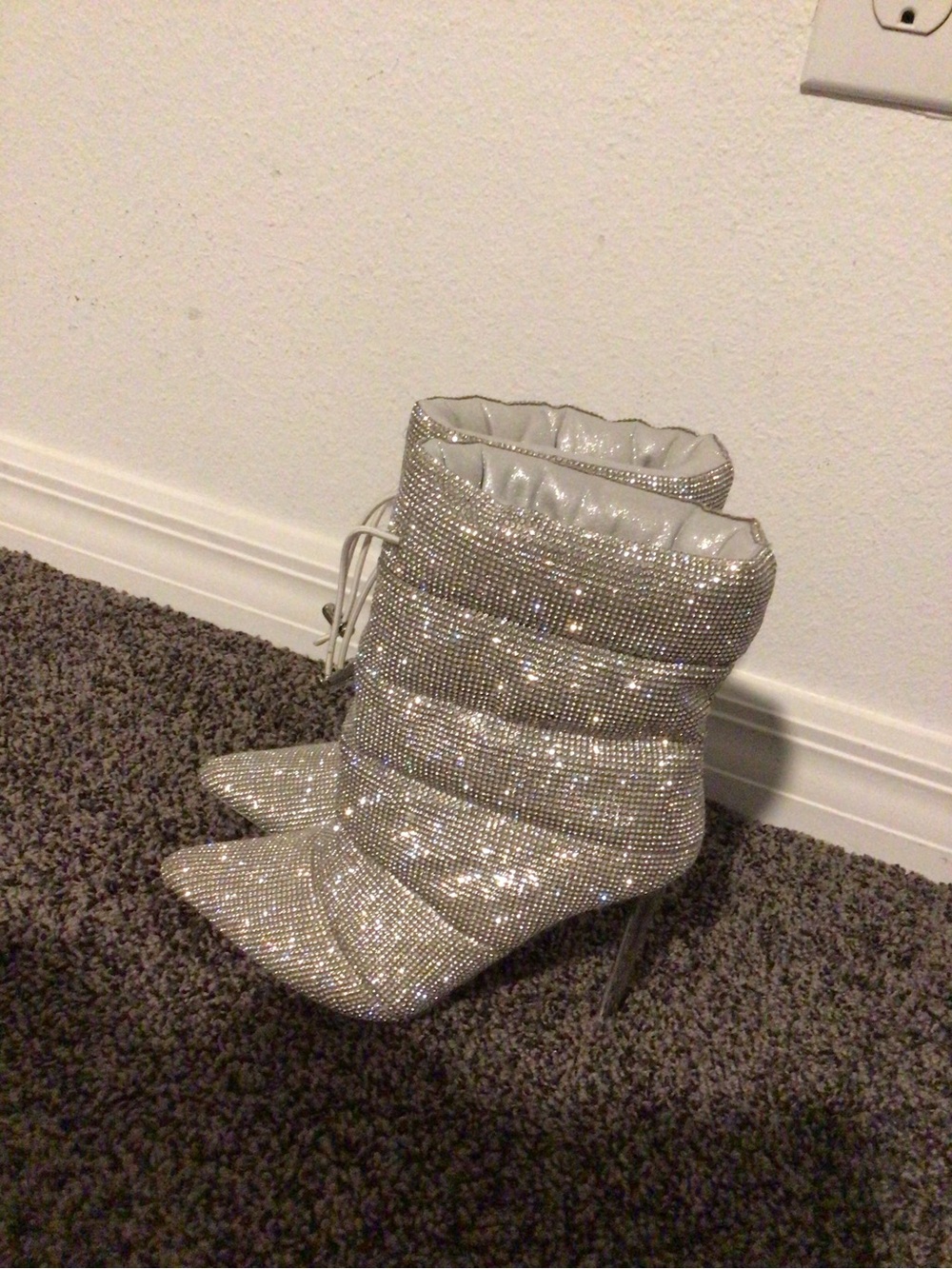 Steve Madden Silver Crystal Puffer Booties